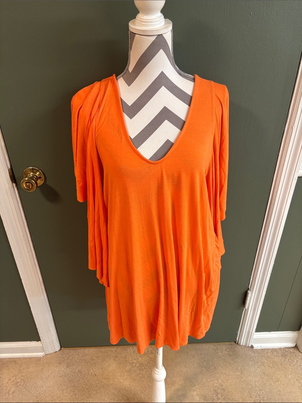 Relaxed Orange V-Neck Tunic Top